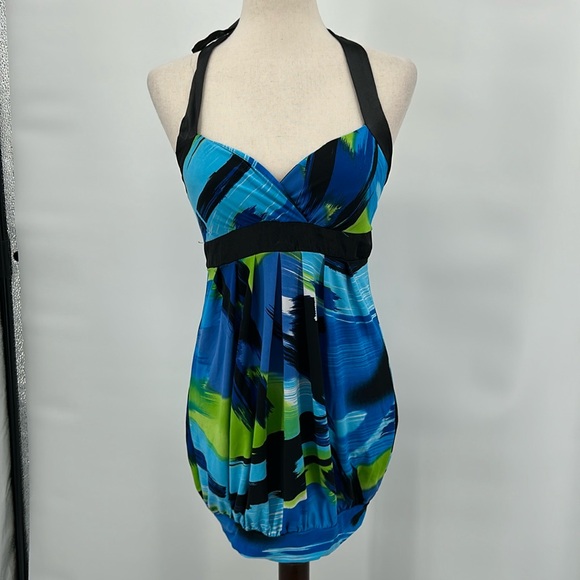 Vintage Max & K Womens Y2K Babydoll Halter Top Size‎ Medium Blue Black - Picture 1 of 6